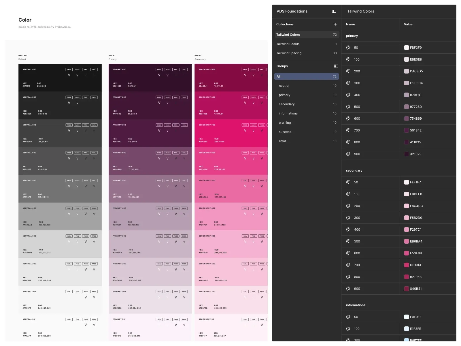 Viamo color palettes and semantic color tokens